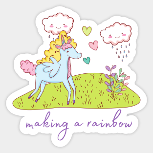 Cute Little Unicorn Making a Rainbow Sticker